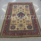 tappeto afghano uzbek kazak di lana fondo avorio 243x177 cm