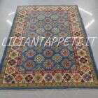 tappeto afghano uzbek kazak di lana fondo azzurro 240x178 cm