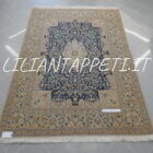 tappeto persiano nain 9 fili fondo blu lana su cotone molto fine 247x167 cm di vecchia manifattura