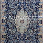 tappeto persiano nain 9 fili fondo blu lana su cotone molto fine 247x167 cm di vecchia manifattura