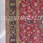 Tappeto persiano Tabriz 60 Raj extrafine antico fondo rosso con medaglione centrale e bordura blu annodato a mano 256x249 cm in lana e seta