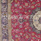 Tappeto persiano Tabriz 60 Raj extrafine antico fondo rosso con medaglione centrale e bordura blu annodato a mano 256x249 cm in lana e seta