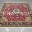 Tappeto persiano Tabriz 60 Raj extrafine antico fondo rosso con medaglione centrale e bordura blu annodato a mano 256x249 cm in lana e seta