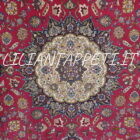 Tappeto persiano Tabriz 60 Raj extrafine antico fondo rosso con medaglione centrale e bordura blu annodato a mano 256x249 cm in lana e seta