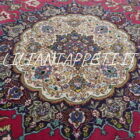 Tappeto persiano Tabriz 60 Raj extrafine antico fondo rosso con medaglione centrale e bordura blu annodato a mano 256x249 cm in lana e seta