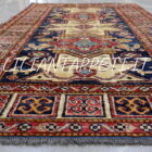 piccolo tappeto kazak fondo blu lana su cotone 145x100 cm