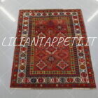 tappeto antico caucaso ghendje tutto lana fondo rosso molto naif 156x131 cm