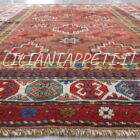 tappeto antico caucaso ghendje tutto lana fondo rosso molto naif 156x131 cm