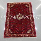 tappeto persiano hamadan, hosseinabad fondo rosso lana su cotone da ingresso 150x108 cm