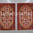 coppia di scendiletti persiano jozan di vecchia manifattura lana su cotone fondo avorio 85x53 cm
