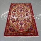 coppia di scendiletti persiano jozan di vecchia manifattura lana su cotone fondo avorio 85x53 cm
