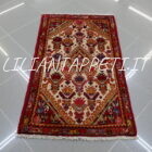 coppia di scendiletti persiano jozan di vecchia manifattura lana su cotone fondo avorio 85x53 cm
