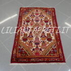 coppia di scendiletti persiano jozan di vecchia manifattura lana su cotone fondo avorio 85x53 cm