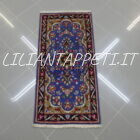piccolo tappeto persiano kirman fondo azzurro 125x60 cm
