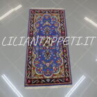 piccolo tappeto persiano kirman fondo azzurro 125x60 cm