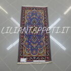 piccolo tappeto persiano kirman fondo azzurro 125x60 cm