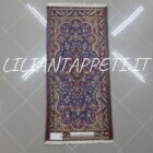 piccolo tappeto persiano kirman fondo azzurro 126x60 cm