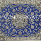 piccolo tappeto persiano nain 9fili fondo avorio azzurro 119x79 cm