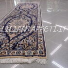 tappeto persiano nain 9 fili fondo blu fondoletto passatoia 210x62 cm