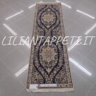 tappeto persiano nain 9 fili fondo blu fondoletto passatoia 210x62 cm