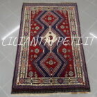 tappeto persiano gashgai shakarlu geometrico fondo rosso e blu tutto lana 160x100 cm