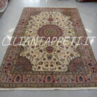Tappeto persiano Tabriz 60 Raj extrafine fondo avorio con medaglione centrale annodato a mano misto seta 300x200 cm