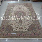 Tappeto persiano Tabriz 60 Raj extrafine fondo avorio con medaglione centrale annodato a mano misto seta 300x200 cm