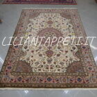 Tappeto persiano Tabriz 60 Raj extrafine fondo avorio con medaglione centrale annodato a mano misto seta 300x200 cm