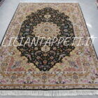 Tappeto persiano Tabriz 60 Raj extrafine fondo nero con medaglione centrale annodato a mano misto seta 295x200 cm