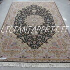 Tappeto persiano Tabriz 60 Raj extrafine fondo nero con medaglione centrale annodato a mano misto seta 295x200 cm