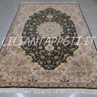 Tappeto persiano Tabriz 60 Raj extrafine fondo nero con medaglione centrale annodato a mano misto seta 295x200 cm