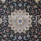 Tappeto persiano Tabriz 60 Raj extrafine fondo nero con medaglione centrale annodato a mano misto seta 295x200 cm