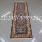 tappeto passatoia fondoletto kazak afghano azzurro 226x80 cm