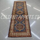 tappeto passatoia fondoletto kazak afghano azzurro 225x77 cm