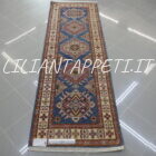 tappeto passatoia fondoletto kazak afghano azzurro 225x77 cm