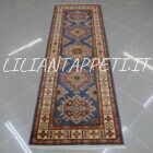 tappeto passatoia fondoletto kazak afghano azzurro 225x77 cm