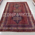 vecchio tappeto persiano afshari sirjan fondo rosso viola e blu da salotto lana su cotone 318x210 cm
