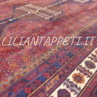 vecchio tappeto persiano afshari sirjan fondo rosso viola e blu da salotto lana su cotone 318x210 cm