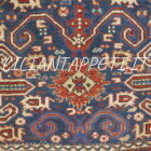 Piccolo tappeto caucasico Perepedil lana su lana fondo blu 148x90 cm