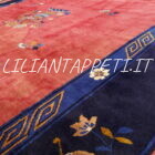 Antico tappeto Pechino cinese Déco vintage fondo rosso annodato a mano 347x284 cm lana su cotone