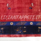 Antico tappeto Pechino cinese Déco vintage fondo rosso annodato a mano 347x284 cm lana su cotone