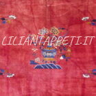 Antico tappeto Pechino cinese Déco vintage fondo rosso annodato a mano 347x284 cm lana su cotone