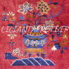 Antico tappeto Pechino cinese Déco vintage fondo rosso annodato a mano 347x284 cm lana su cotone