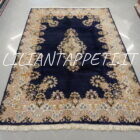 tappeto persiano kirman fondo blu floreale dèco da sala 284x188 cm