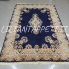 tappeto persiano kirman fondo blu floreale dèco da sala 284x188 cm