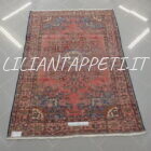 antico tappeto persiano tafresh elegante da salotto 190x132 cm lana su cotone fondo rosso salmone e bordura color dughi