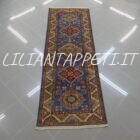 tappeto passatoia fondoletto kazak afghano azzurro 219x77 cm
