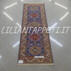 tappeto passatoia fondoletto kazak afghano azzurro 219x77 cm