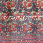 vecchio tappeto persiano afshari sirjan fondo blu con mazzi di fiori verde e rosso sul campo lana su cotone 220x158 cm