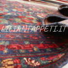 vecchio tappeto persiano afshari sirjan fondo blu con mazzi di fiori verde e rosso sul campo lana su cotone 220x158 cm